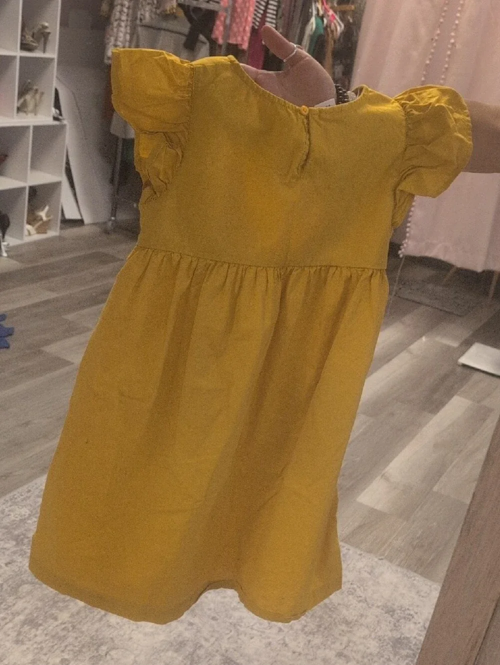 GAP Yellow Embroidered Flutter-Sleeve Dress